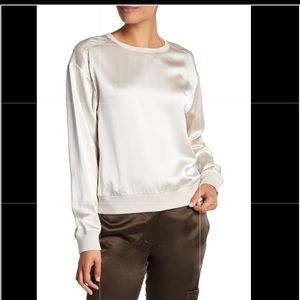 Theory silk satin Massar Sweatshirt in Sand White